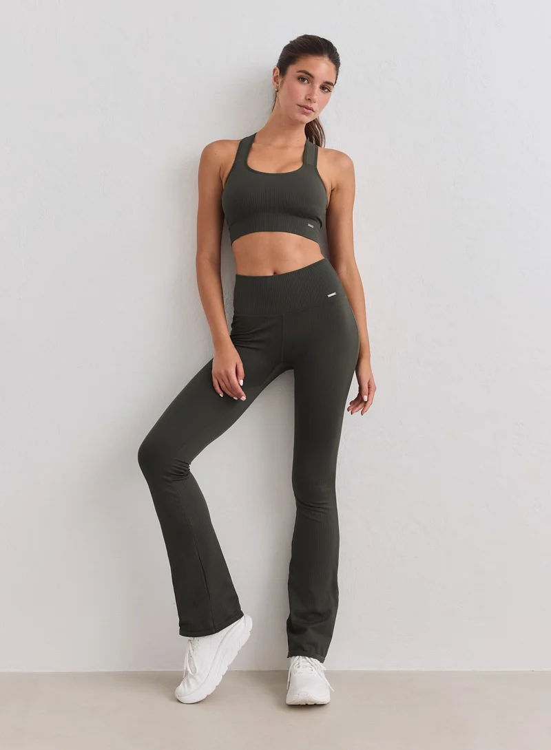 Dark Ivy Ribbed Seamless Flare Petite Tights
