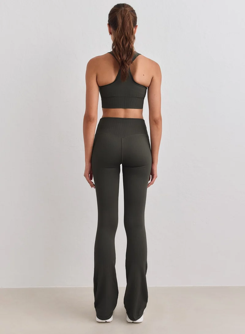 Dark Ivy Ribbed Seamless Flare Petite Tights