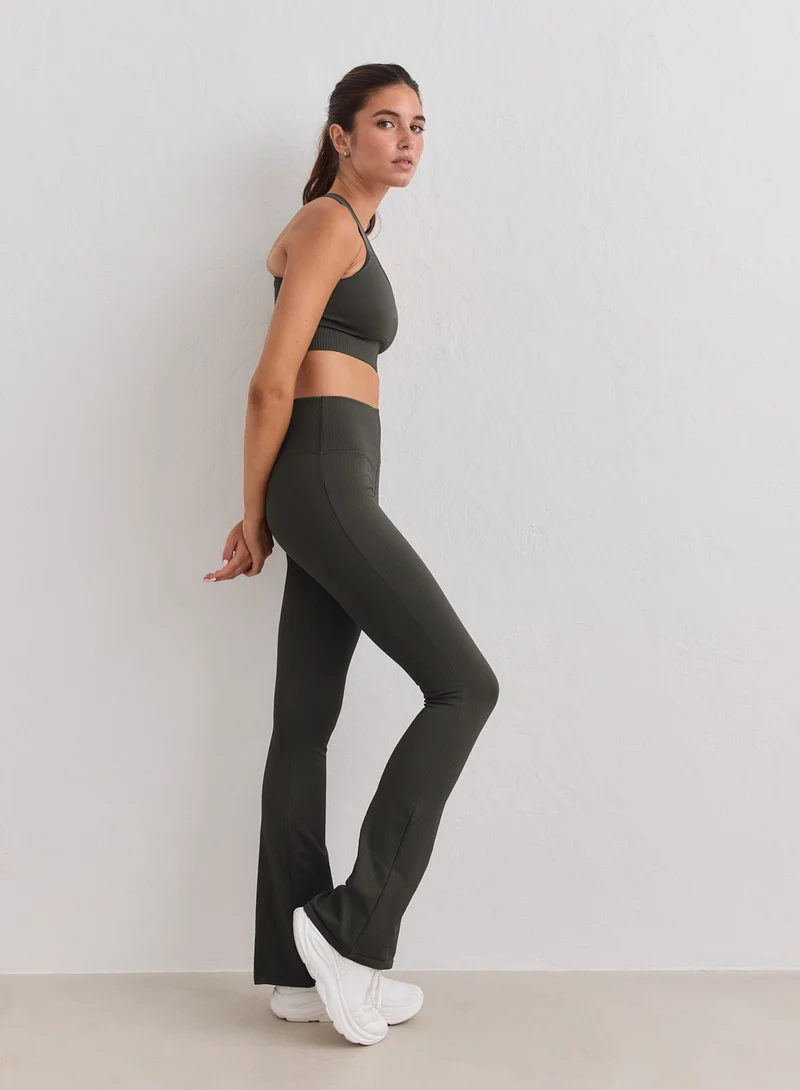 Dark Ivy Ribbed Seamless Flare Tights