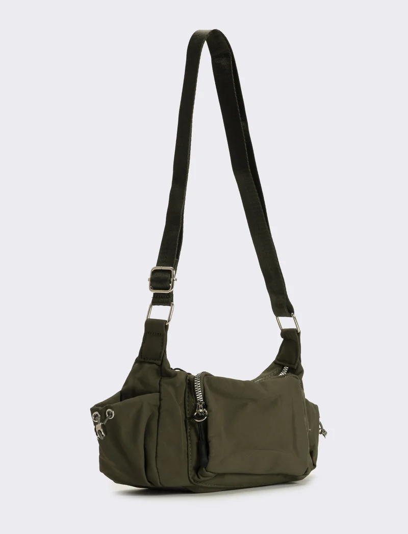 Tracolla donna in nylon con tasche - Verde