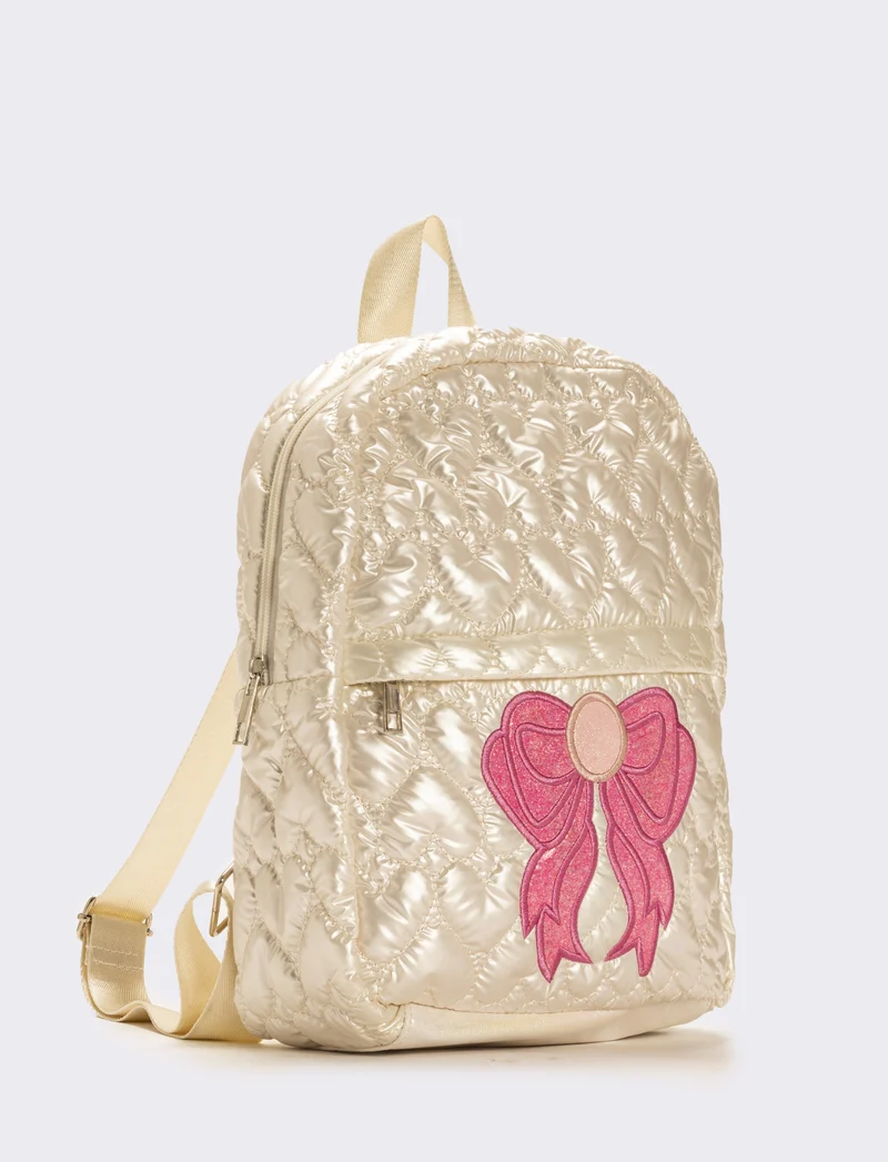 Zaino bambina metallizzato cuori con fiocco - Bianco