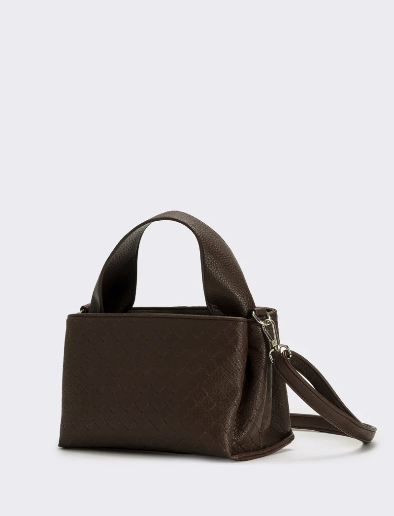 Borsa a mano con stampa intreccio donna - Marrone