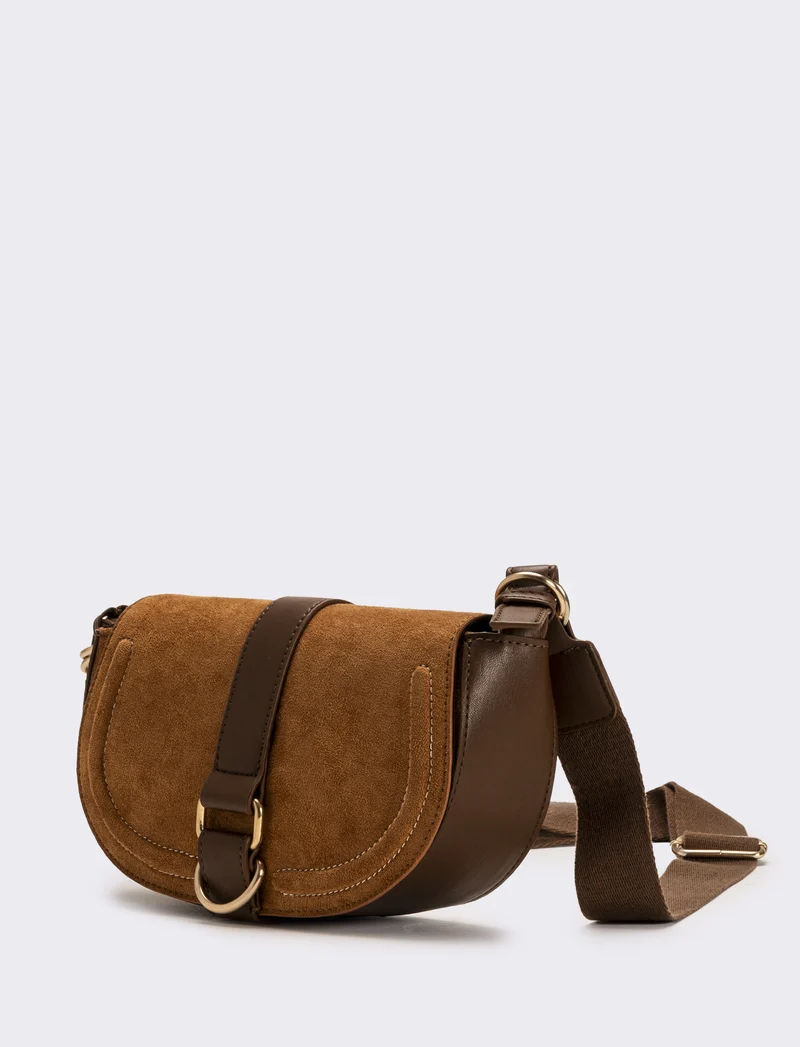 Tracolla in suede con patta donna - Moro