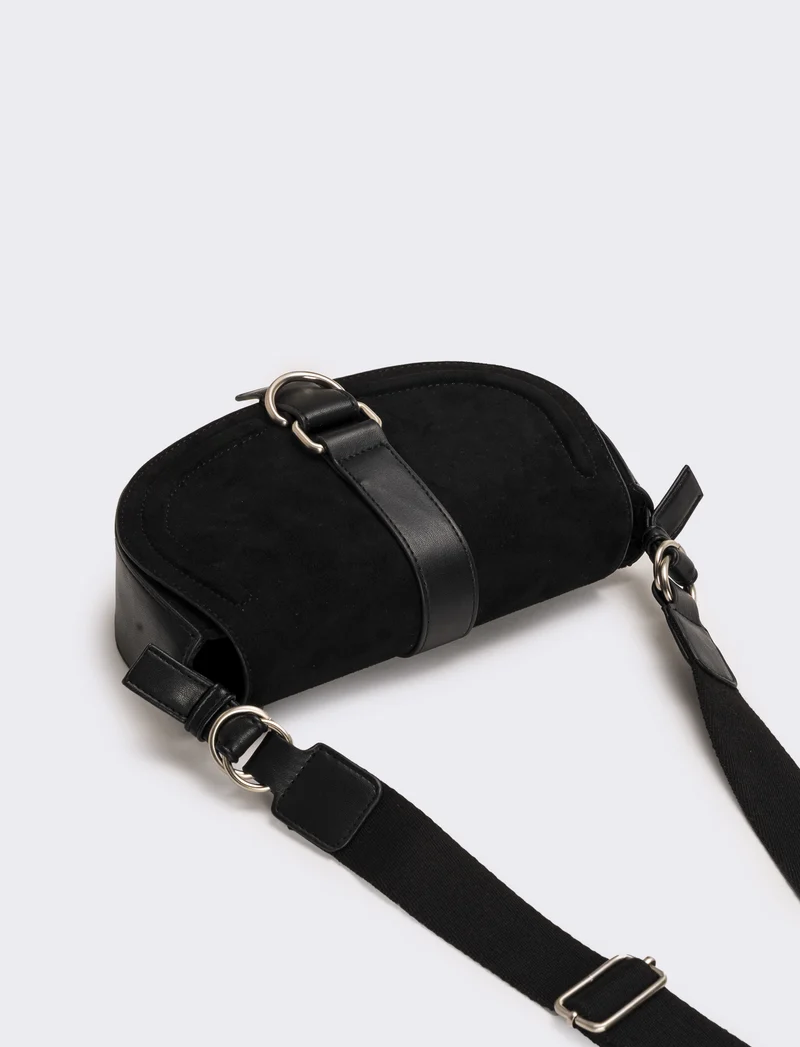 Tracolla in suede con patta donna - Nero