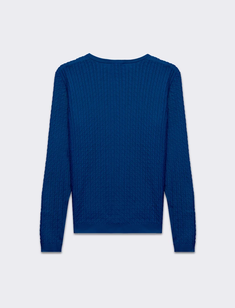 Maglia basica giro collo a trecce da donna - Azzurro