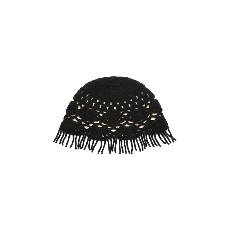 Cappello donna cuffia crochet con fili perline - Nero