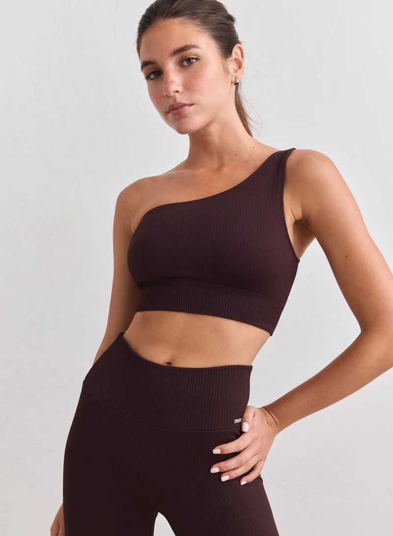 Cacao Ribbed Seamless One Shoulder Bra