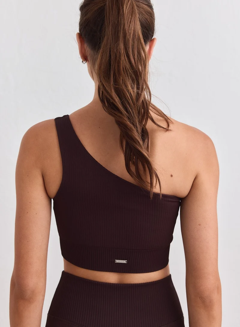 Cacao Ribbed Seamless One Shoulder Bra
