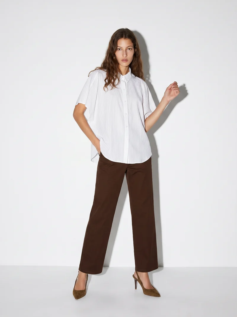 Pantalone chino con risvolto e cintura - Marrone cioccolato