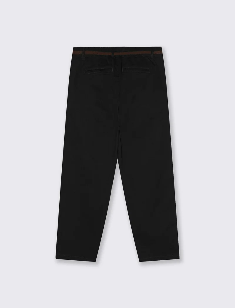 Pantalone chino con risvolto e cintura - Nero