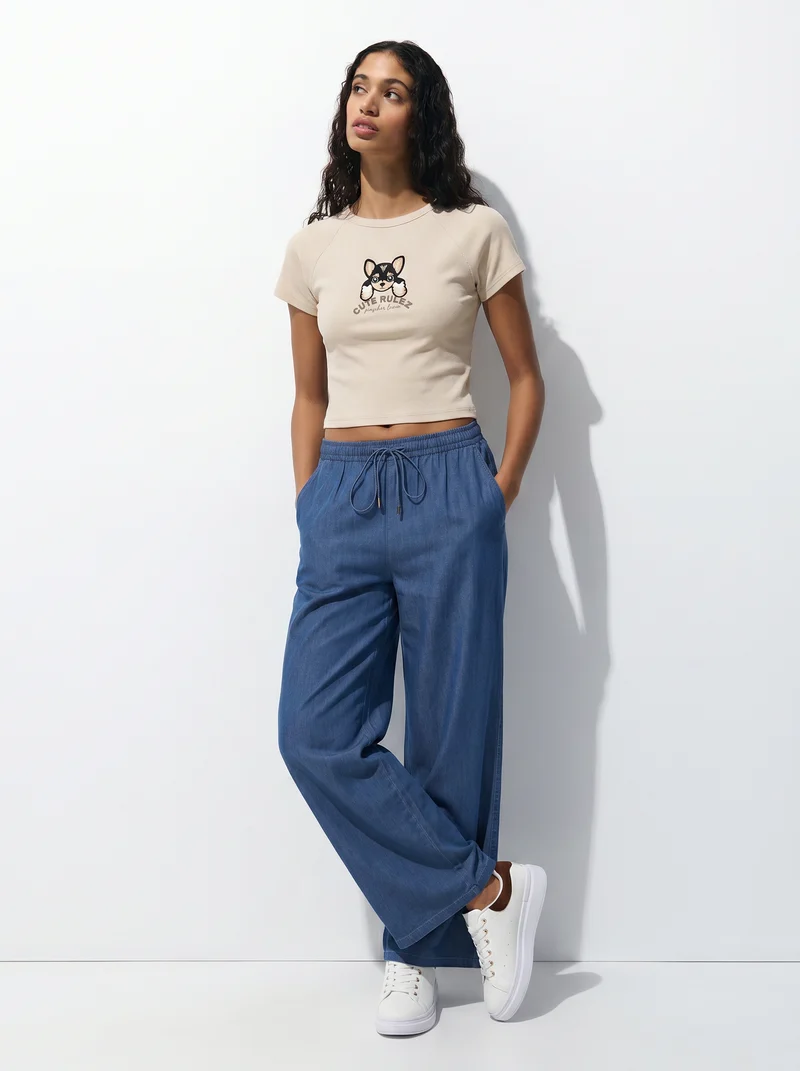 Pantaloni con elastico in vita - Denim