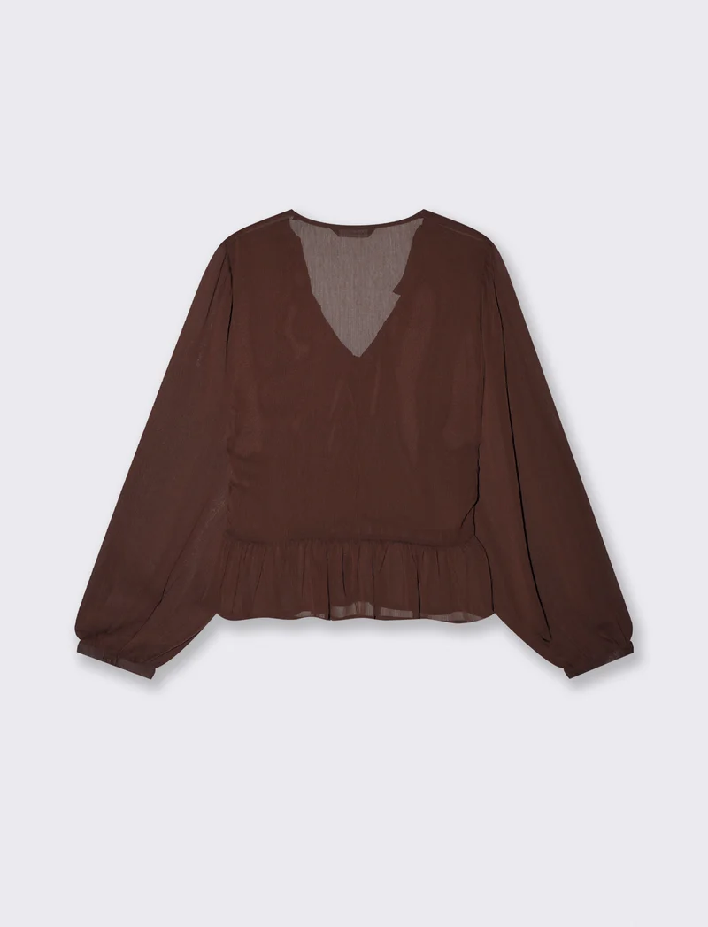 Camicia con scollo a V e volant - Moro