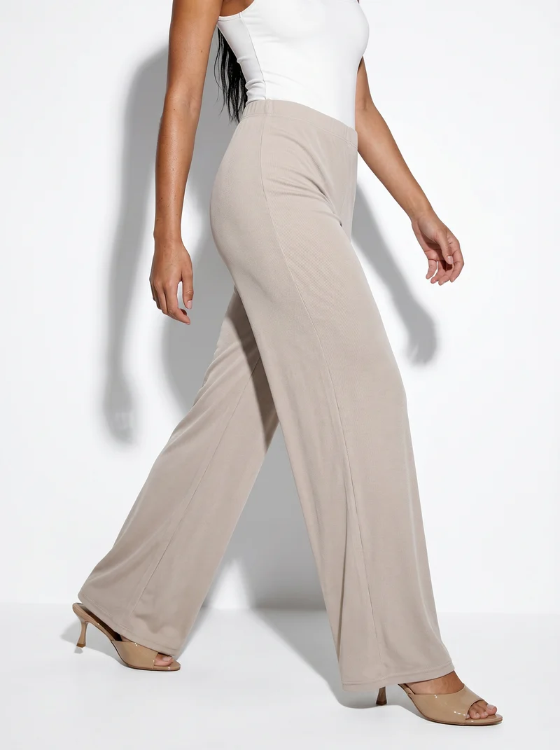 Pantalone palazzo a vita alta elegante - Beige grano