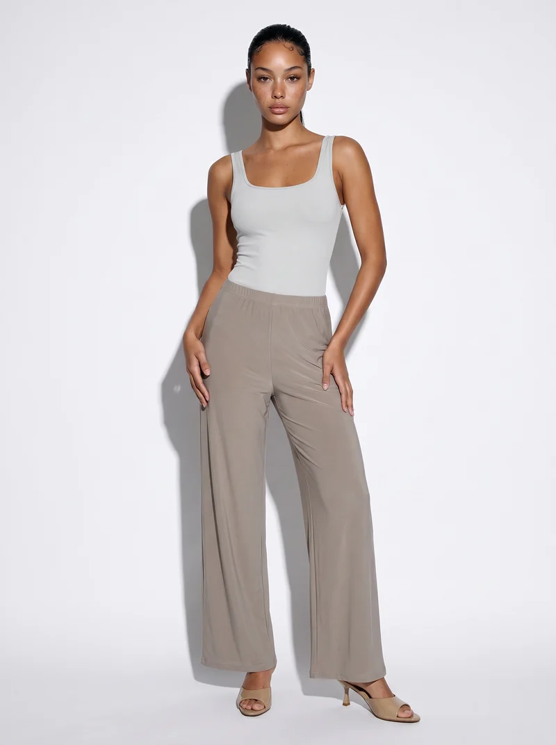 Pantalone palazzo a vita alta elegante - Beige grano