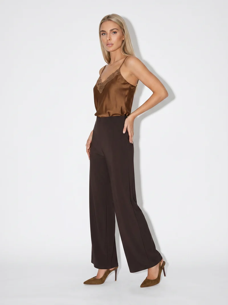 Pantalone palazzo a vita alta elegante - Moro