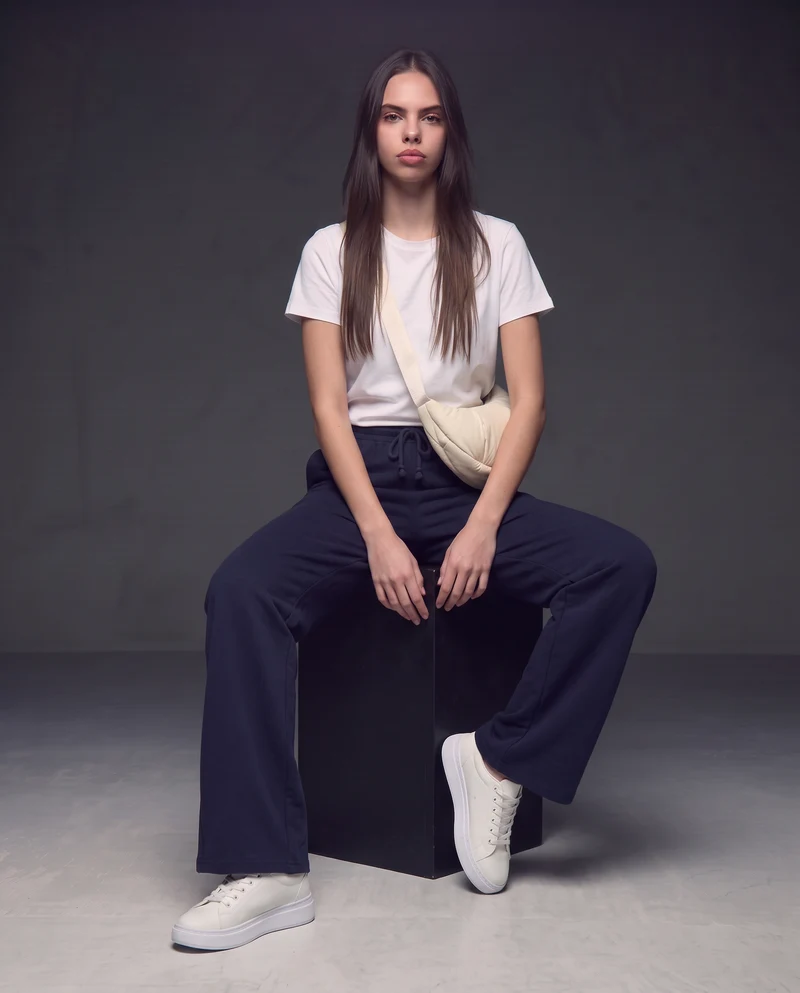 Pantaloni tuta dritti con coulisse e stampa - Blu