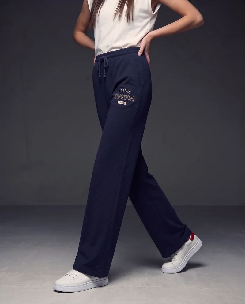 Pantaloni tuta dritti con coulisse e stampa - Blu