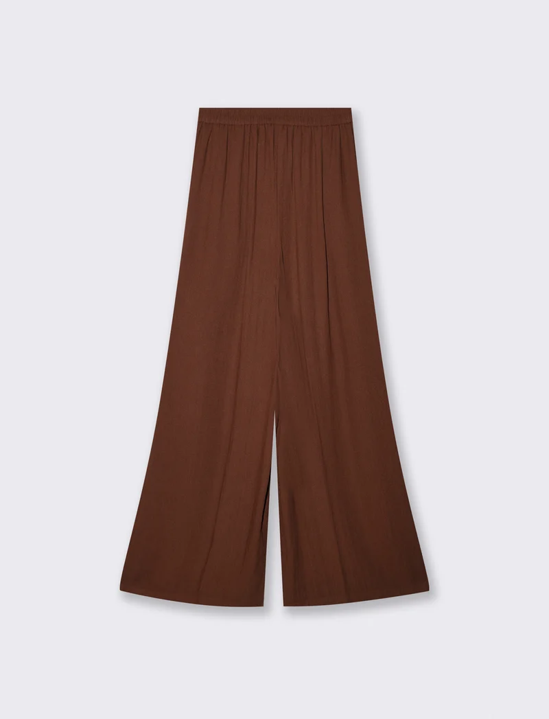Pantalone a vita alta con elastico largo - Marrone cioccolato
