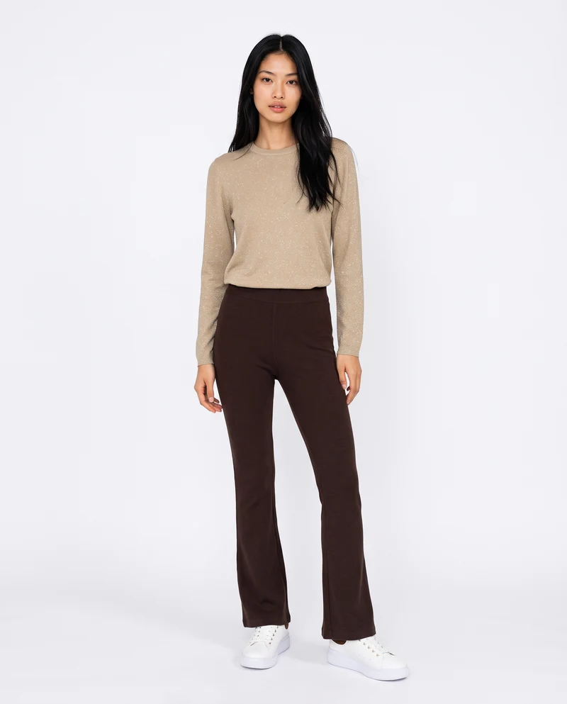 Maglia manica lunga lurex con collo paricollo - Beige