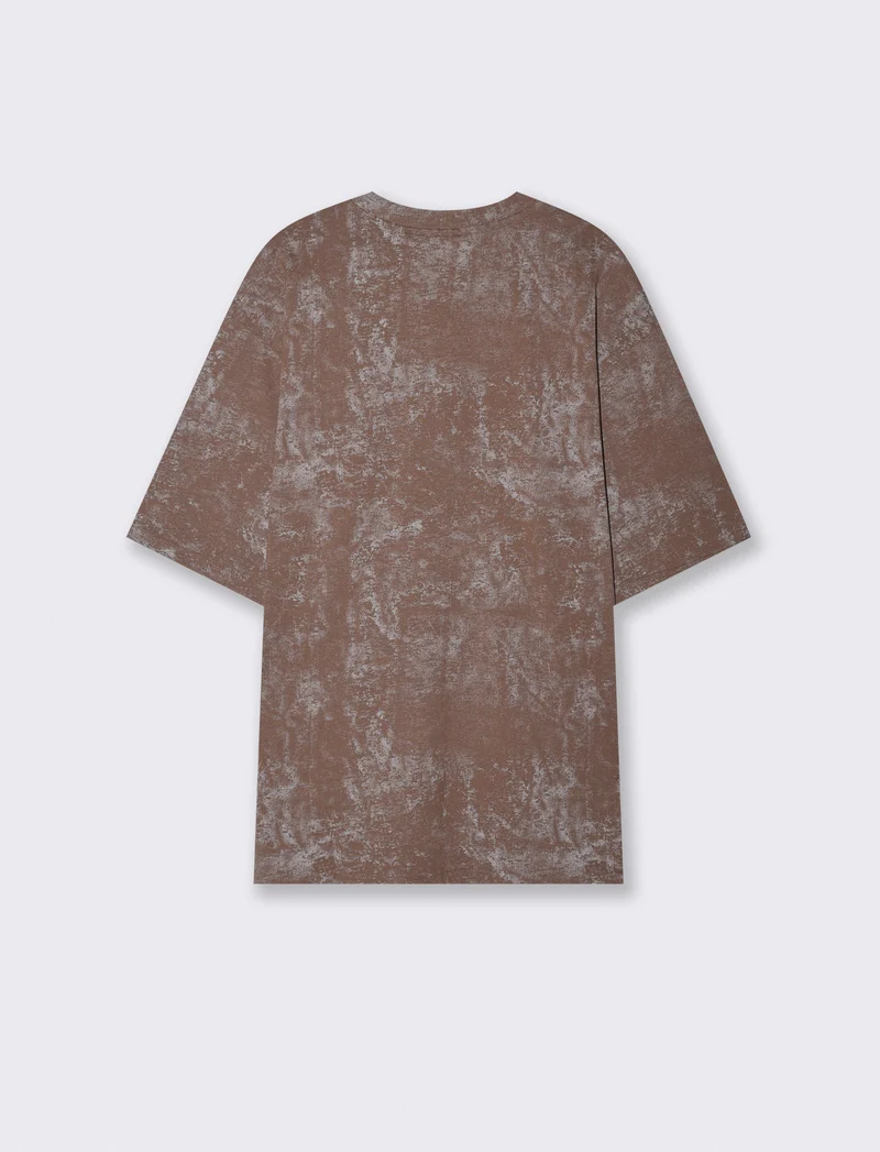 T-shirt cotone con stampa astratta all over - Grigio fango
