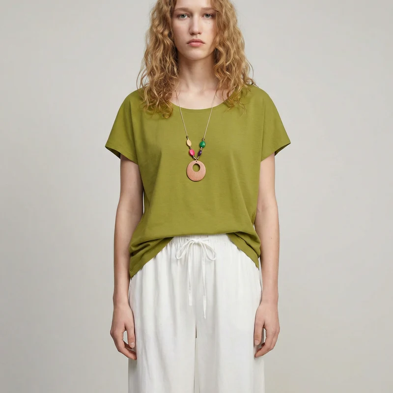 Blusa T con manica e scollo rotondo - Verde pistacchio