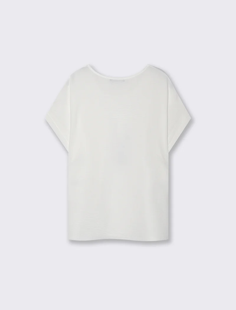 Blusa T con manica e scollo rotondo - Bianco
