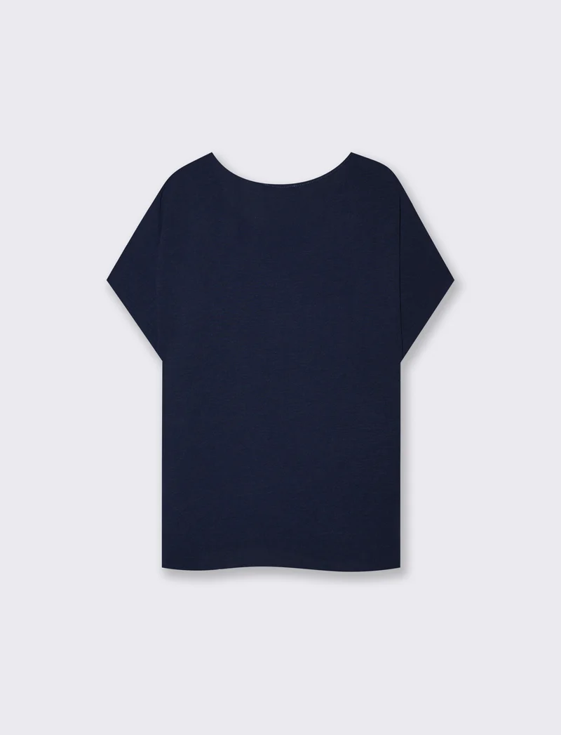 Blusa T con manica e scollo rotondo - Blu