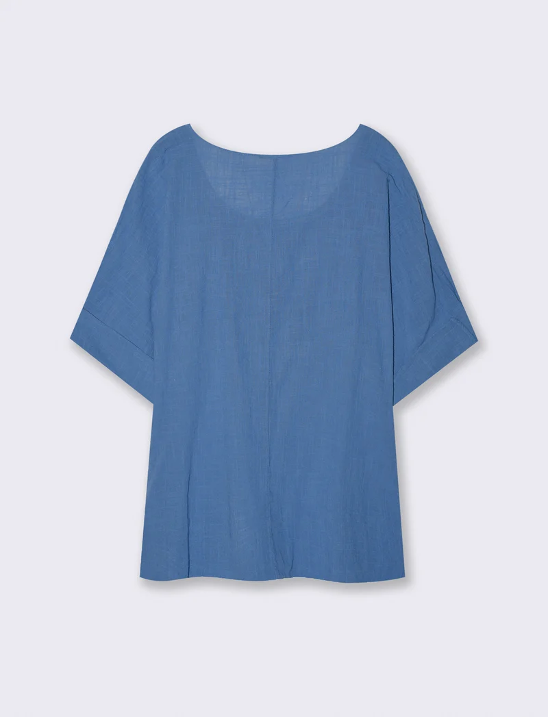 Blusa collo rotondo manica a tre quarti - Denim