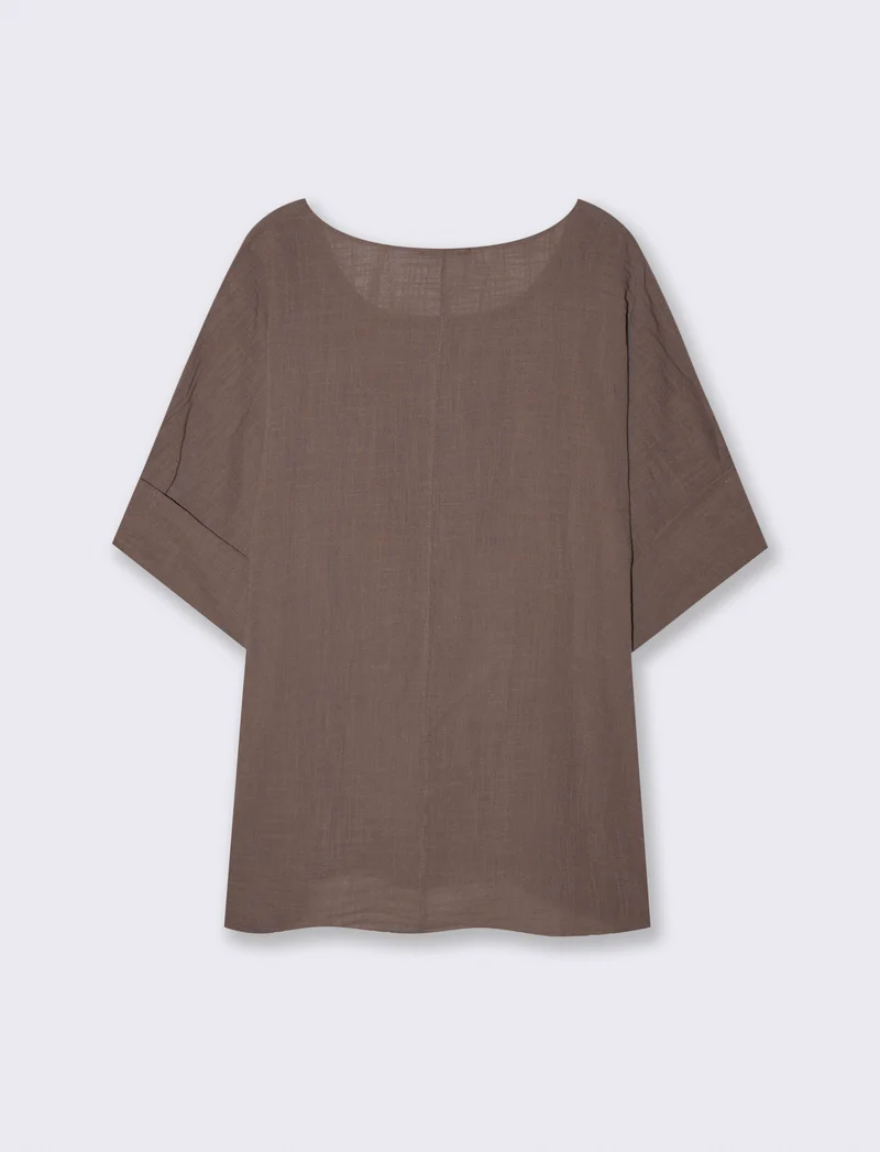 Blusa collo rotondo manica a tre quarti - Grigio fango