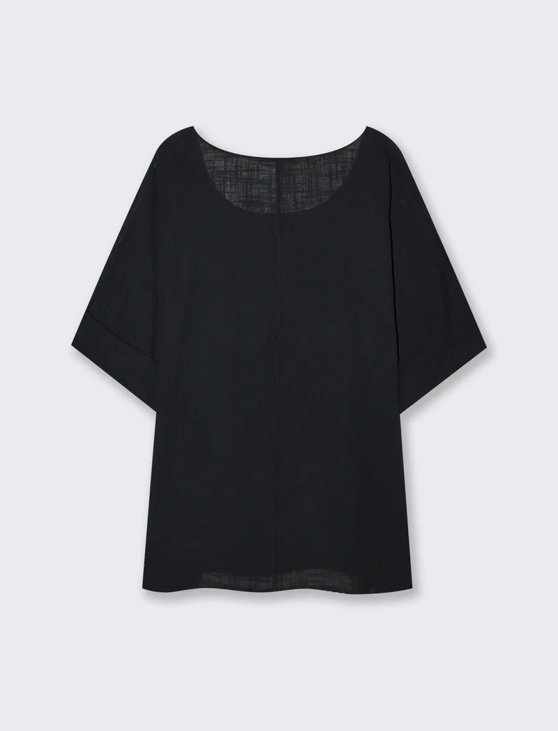 Blusa collo rotondo manica a tre quarti - Nero