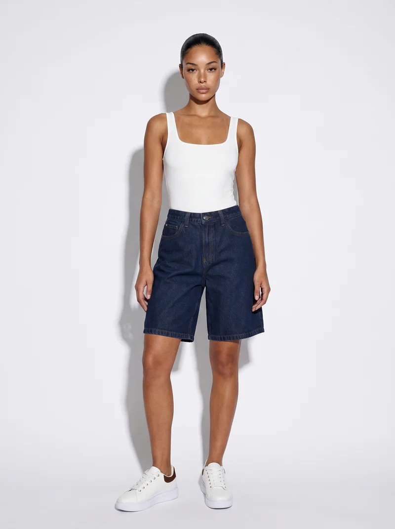 Bermuda baggy low waist 5 tasche - DENIM SCURO