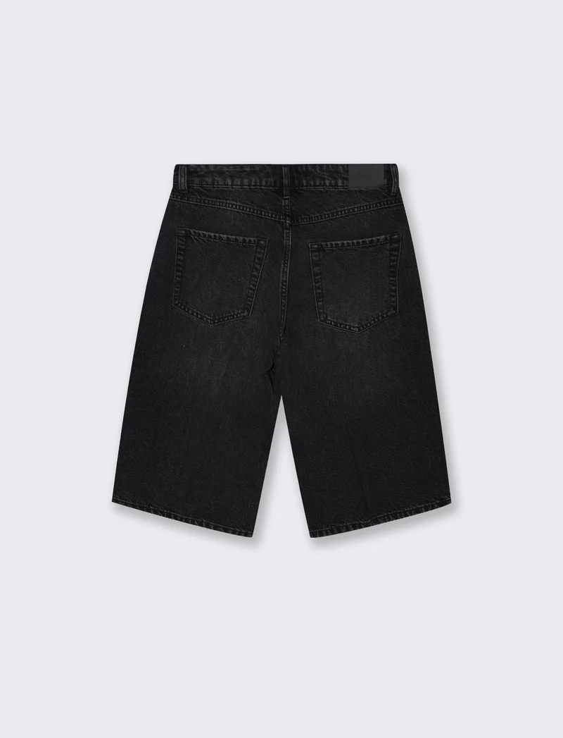 Bermuda denim wide leg vita media - Nero