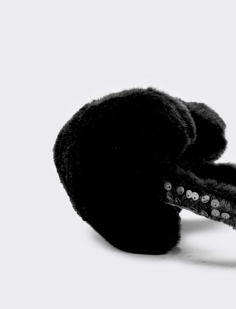 Copriorecchie cuore con paillettes - Nero