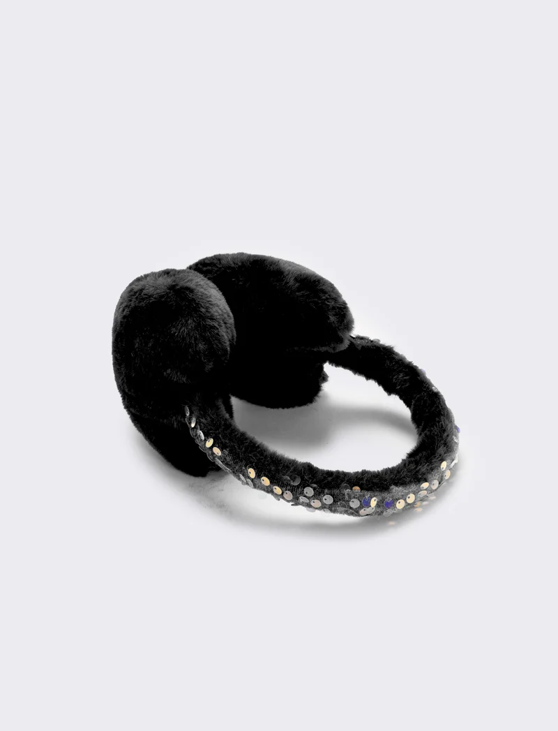 Copriorecchie cuore con paillettes - Nero