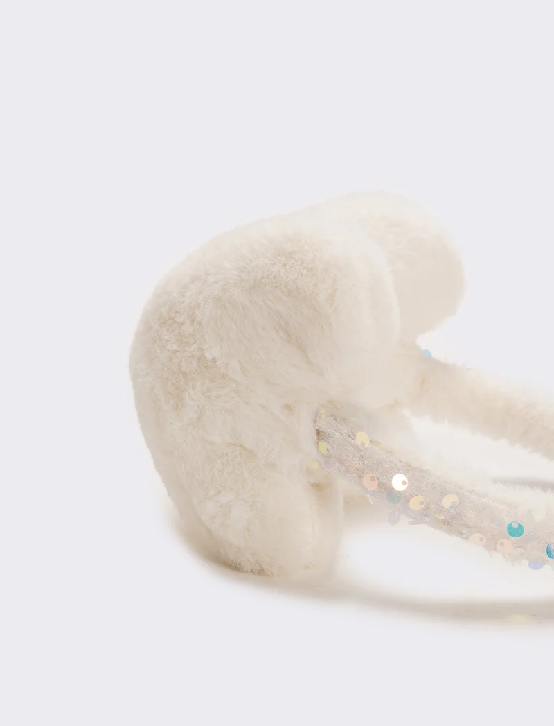 Copriorecchie cuore con paillettes - Bianco