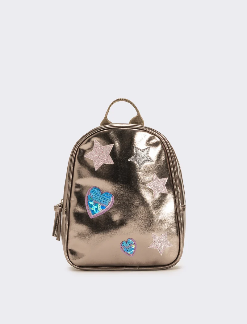 Zaino metallizzato con stelle e cuori - Rosa