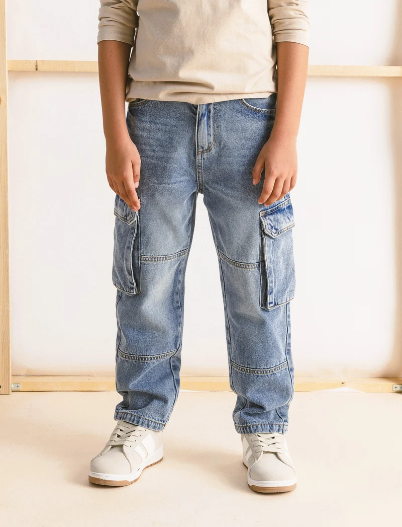 PANTALONI DENIM CON TASCONI - Denim chiaro