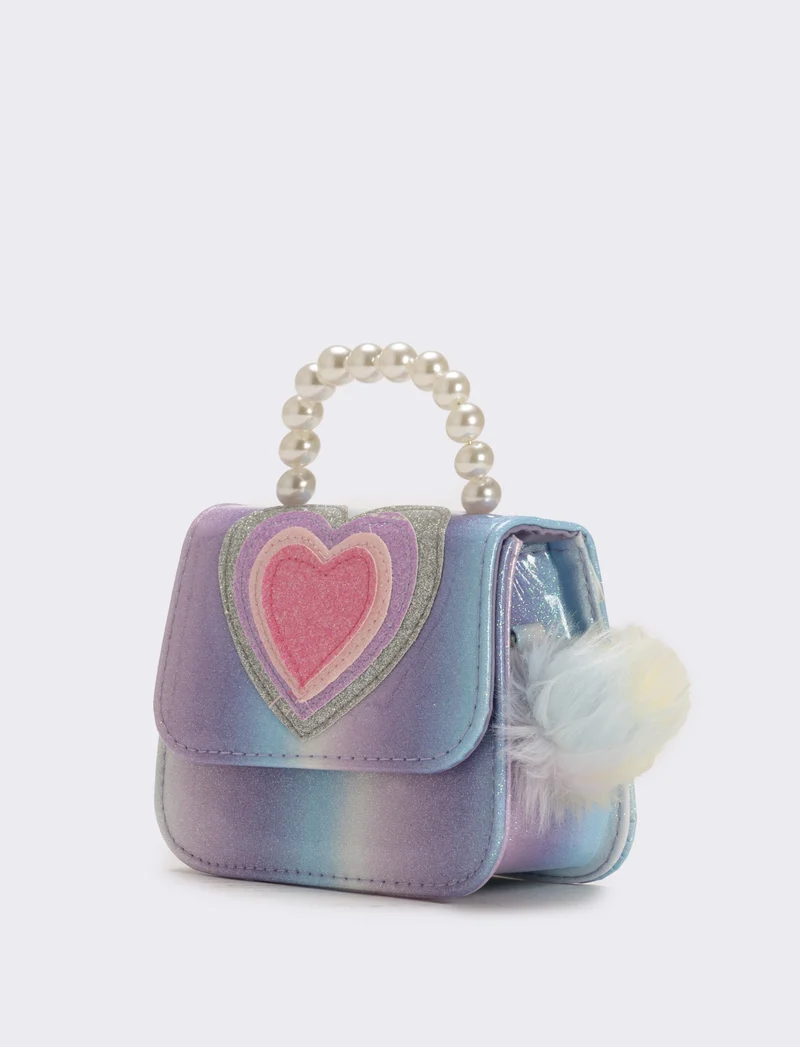 Borsa bambina tracollina con patta e manico in perle - Viola