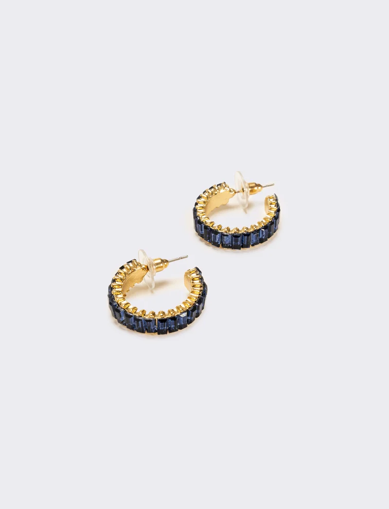 Orecchini cerchi con strass baguette - Blu