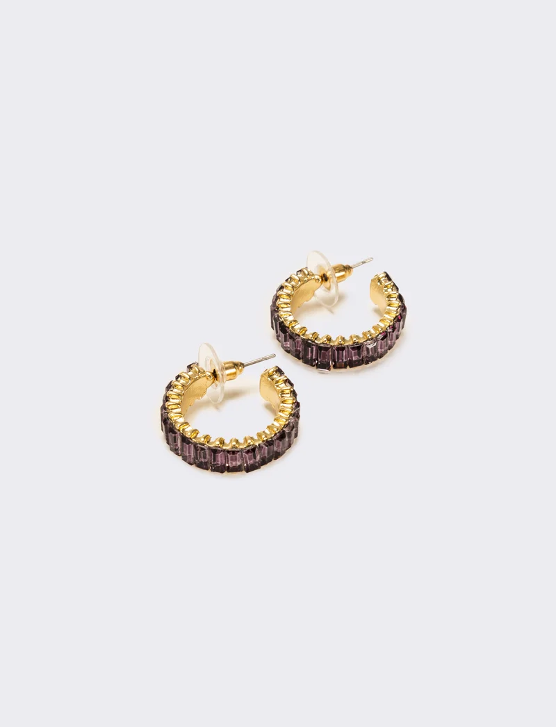 Orecchini cerchi con strass baguette - Viola
