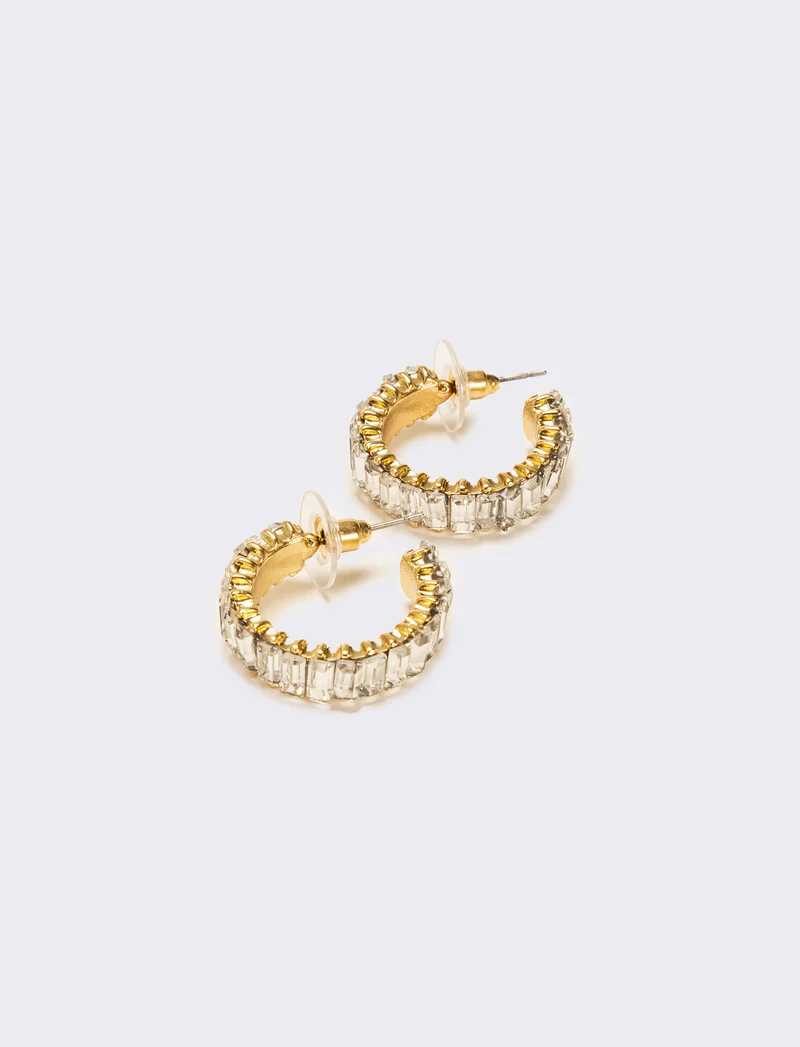 Orecchini cerchi con strass baguette - Argento