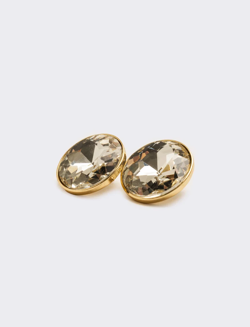 Orecchino bottone con pietra tonda e clips - Oro