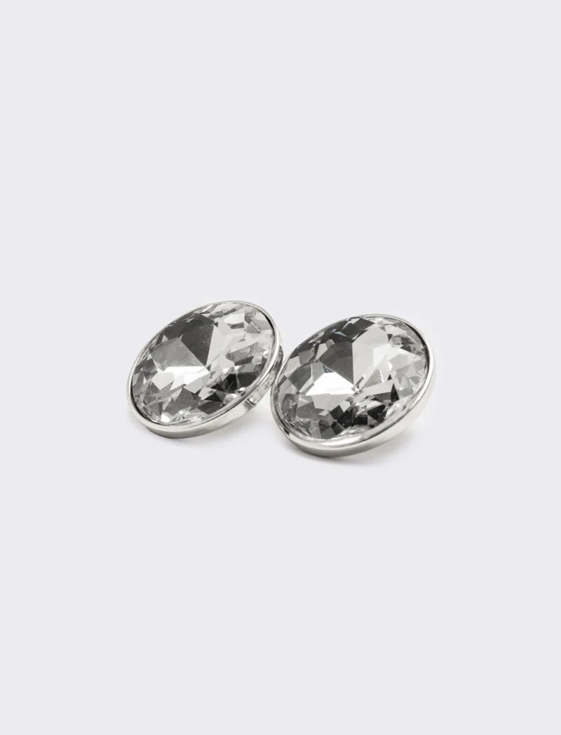 Orecchino bottone con pietra tonda e clips - Argento