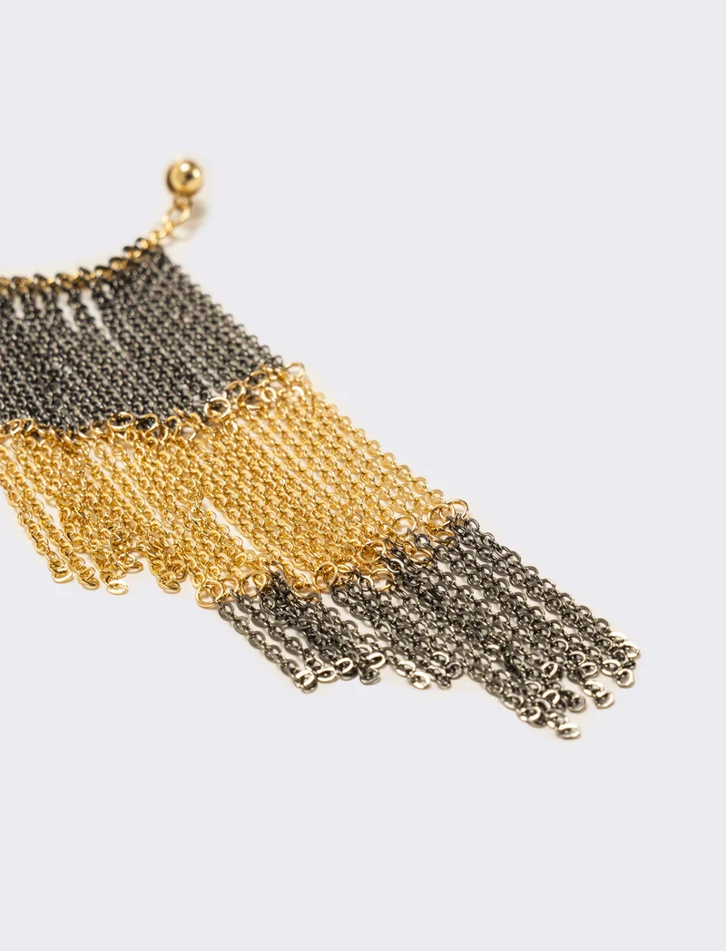 Orecchino ear cuff con catene bicolor - Oro