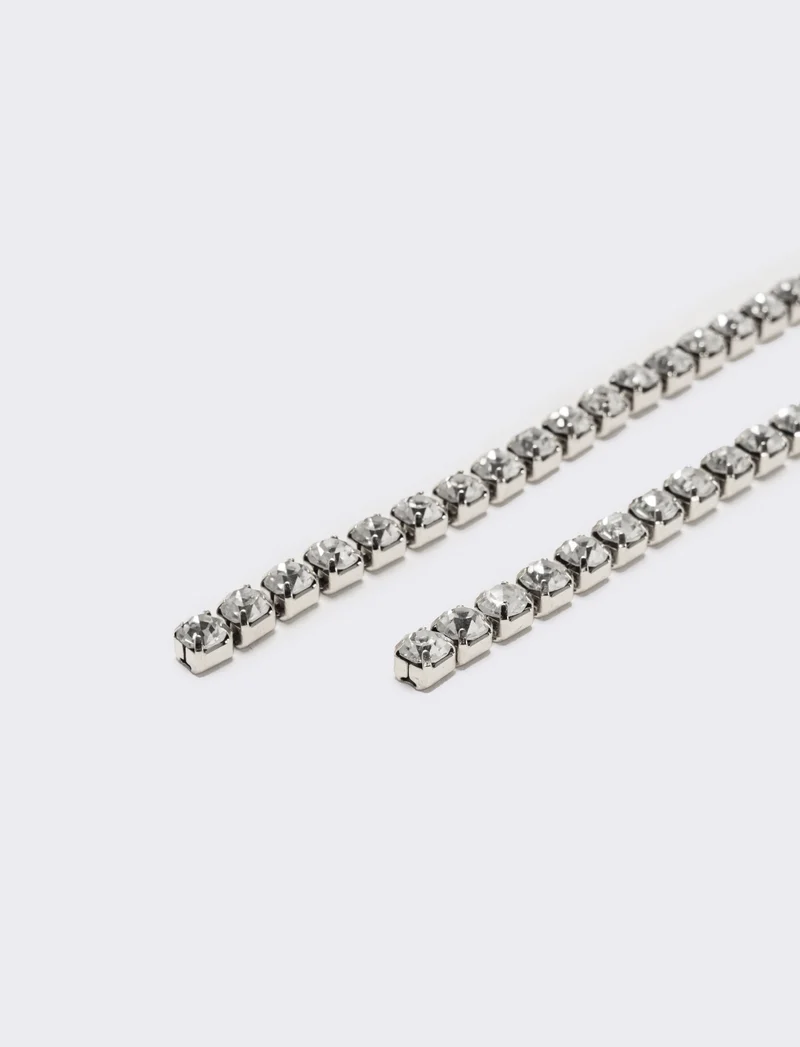 Orecchini fili pendenti con strass - Argento