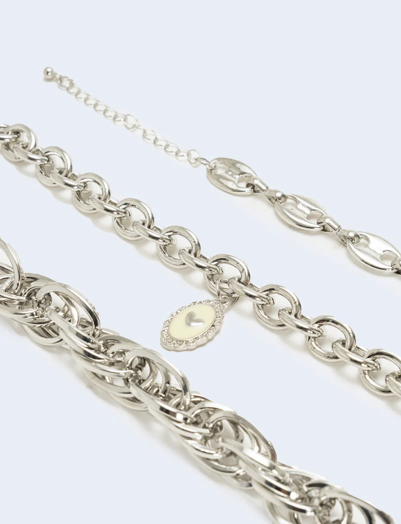 Card 3 bracciali varie catene - Argento