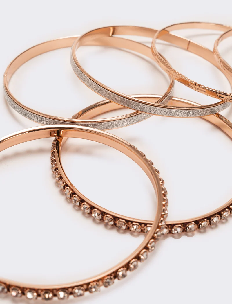 Sei bracciali rigidi con strass - Oro rosa