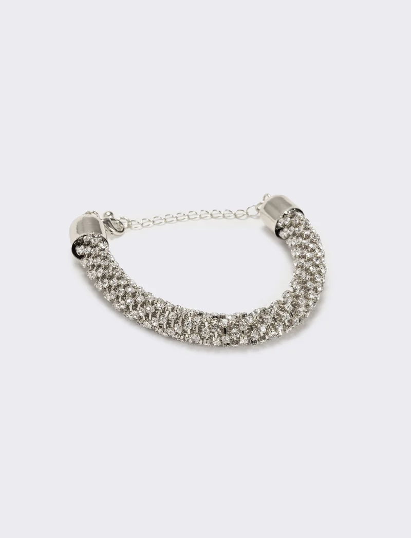 Bracciale tubolare strass - Argento