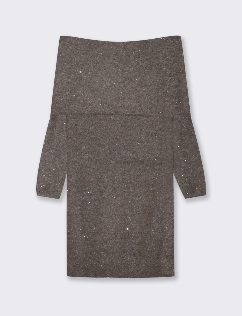 VESTITO OFF SHOULDER - Grigio tortora