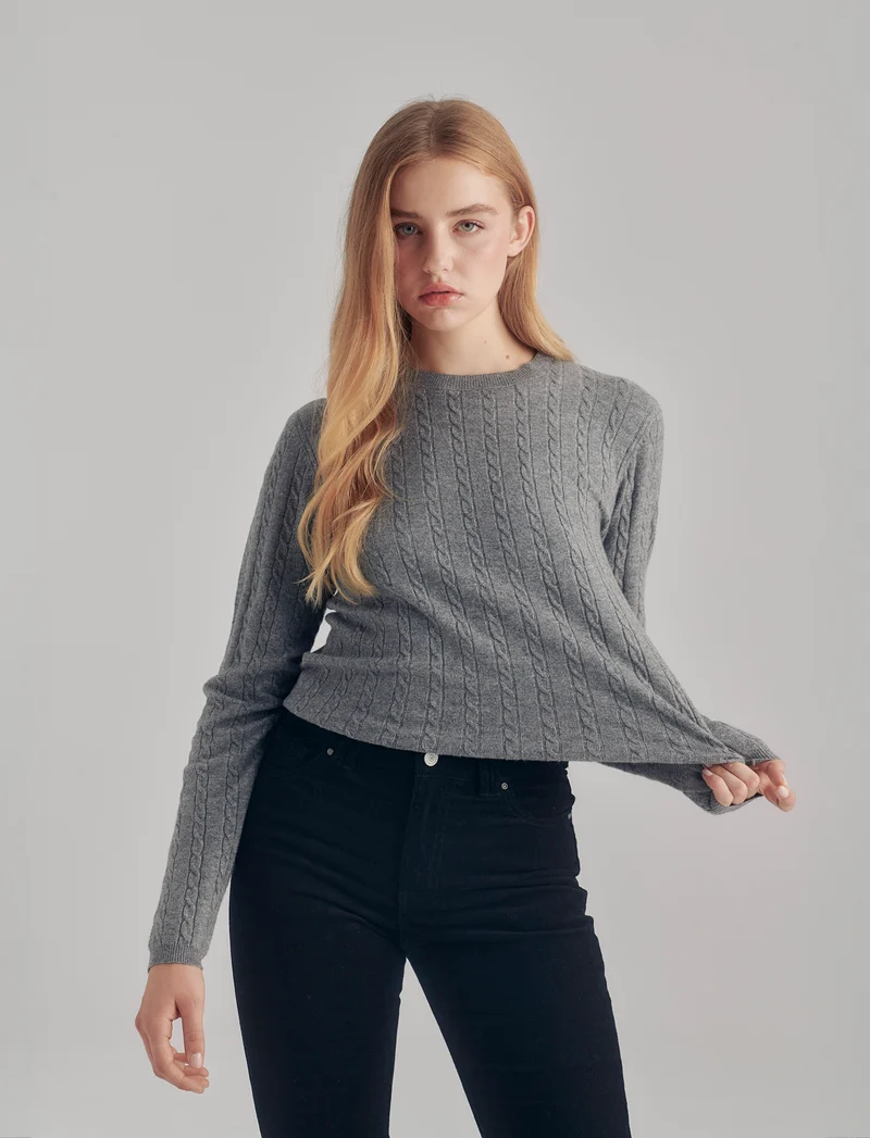 PULLOVER A TRECCE - Grigio melange